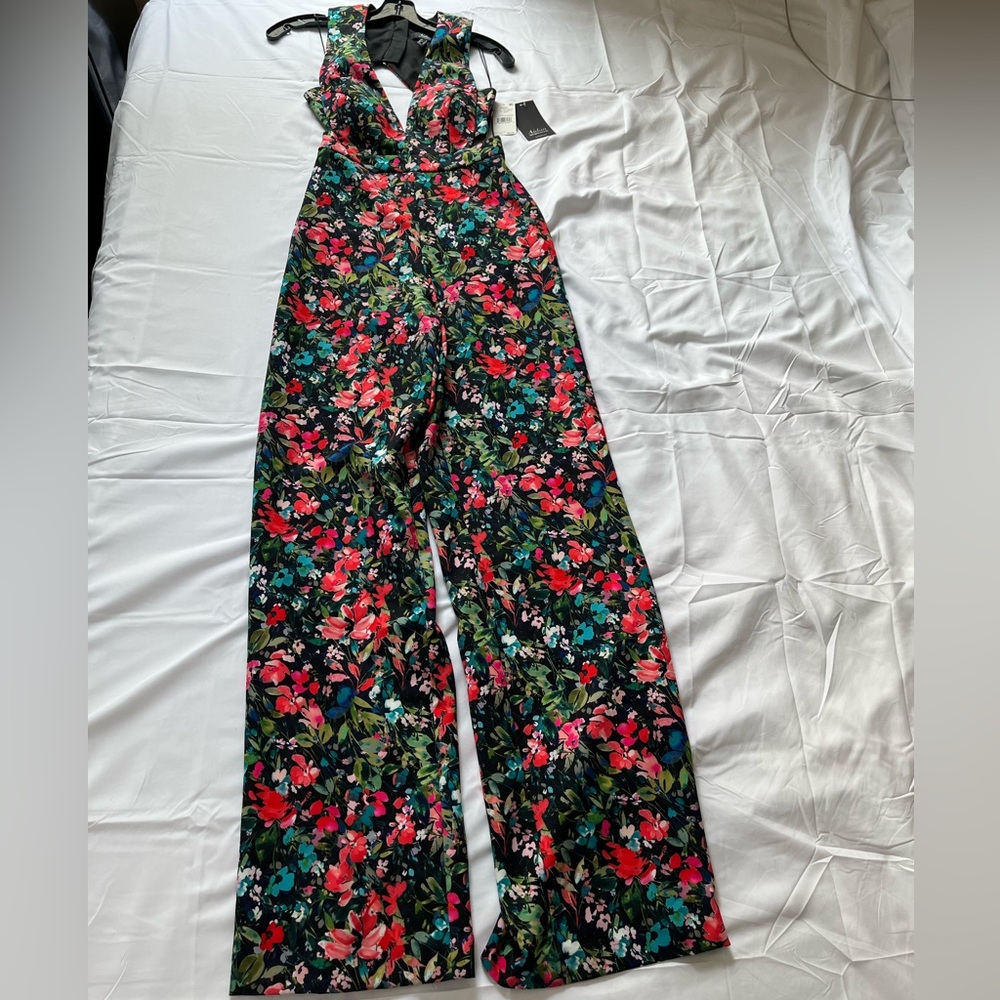 Aidan mattox plunging crepe jumpsuit color flowers new with tag